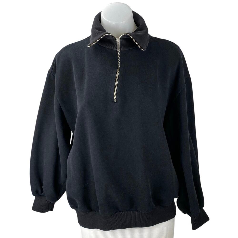 Oak + Fort Women's Black Half Zip Turtleneck Long Sleeve Sweatshirt Top Size XS